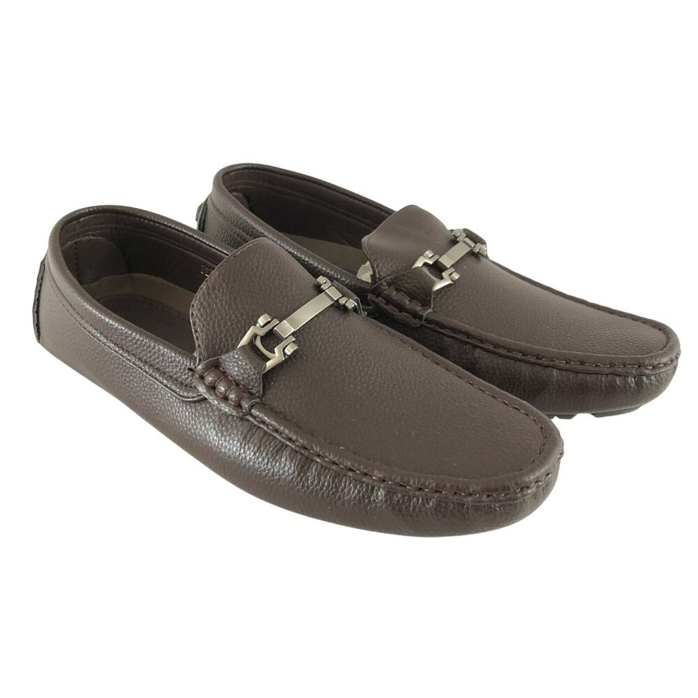 Bruno Homme Mens Slip On Loafers Faux Pebbled Leather Brown Size 9